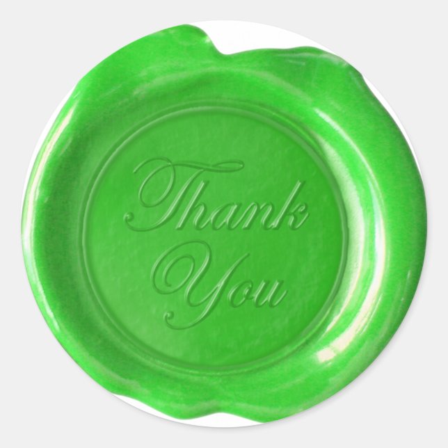 Pegatina Redonda Faux Wax Seals - Grass Green Script - Gracias (Anverso)