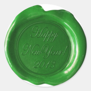 Pegatina Redonda Faux Wax Seals - Green Script - HappyNewYear 2013