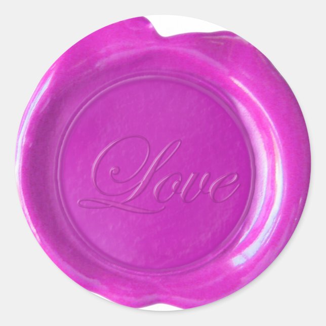 Pegatina Redonda Faux Wax Seals - Guión magenta - Amor (Anverso)