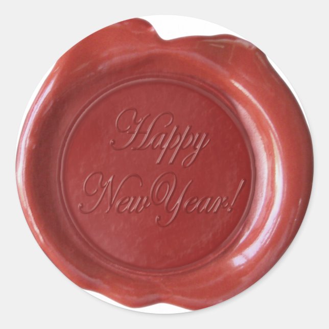 Pegatina Redonda Faux Wax Seals - Guión rojo - Feliz Año Nuevo (Anverso)