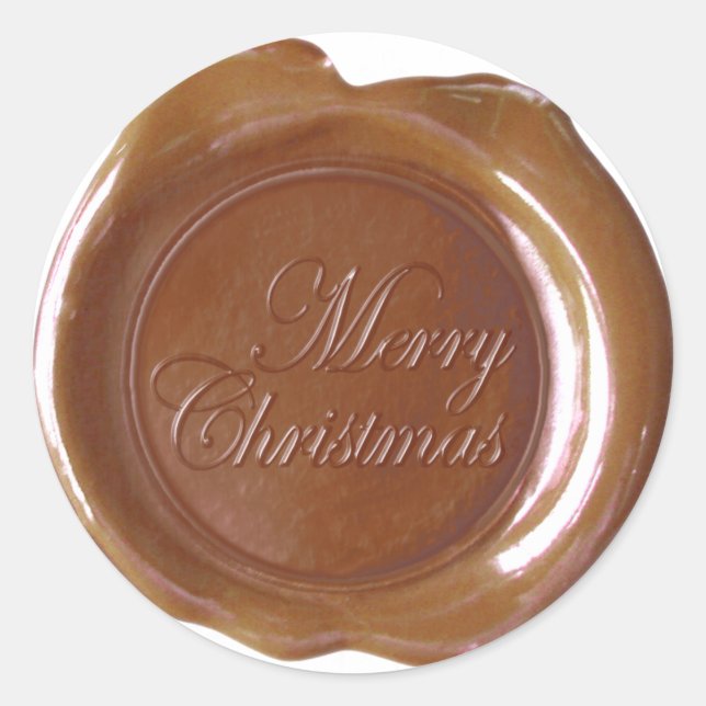 Pegatina Redonda Faux Wax Seals - Lt Brown Script - Feliz Navidad (Anverso)