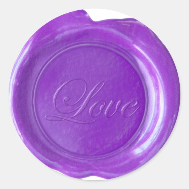 Pegatina Redonda Faux Wax Seals - Purple Script - Love (Anverso)