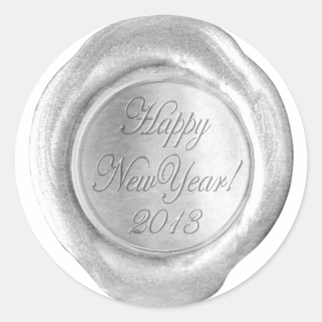 Pegatina Redonda Faux Wax Seals - Silver Script - HappyNewYear 2013 (Anverso)