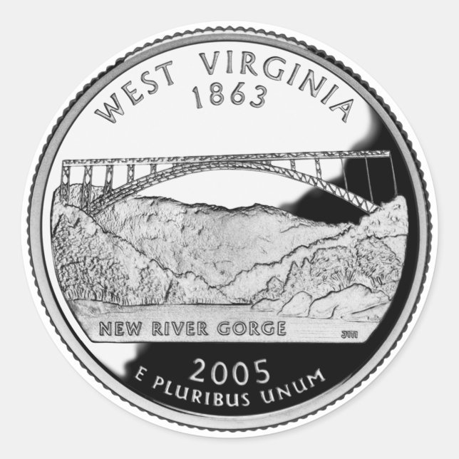 Pegatina Redonda Faux West Virginia State Quarter (Anverso)