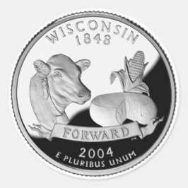 Pegatina Redonda Faux Wisconsin State Quarter Cow Cheese Corn Farm