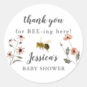 Pegatina Redonda Favor Baby Shower de Honey Bee Floral