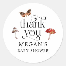 Pegatina Redonda Favor Baby Shower de hongos encantados
