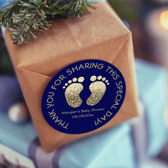 Pegatina Redonda Favor Baby Shower de la Marina Gold Heart Feet (Subido por el creador)