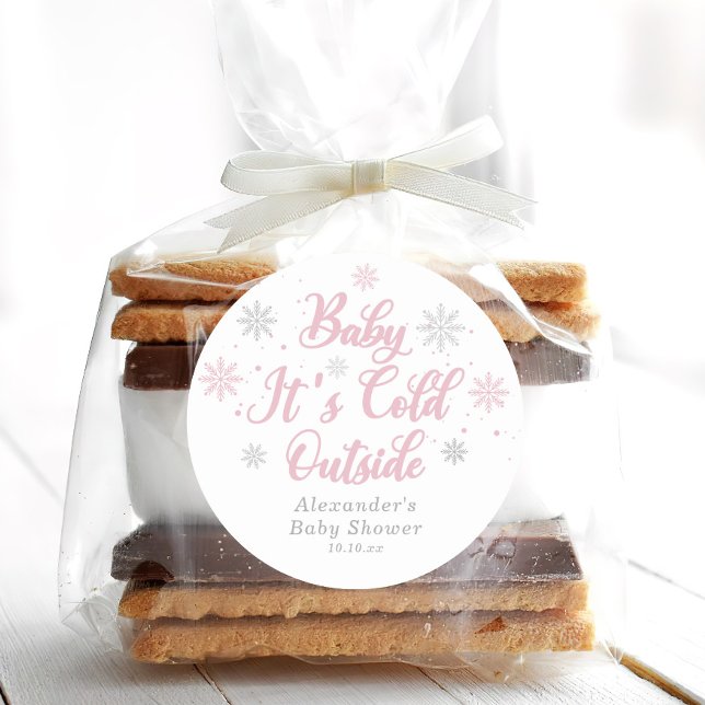 Pegatina Redonda Favor Baby Shower de Pink Winter Wonderland (Subido por el creador)