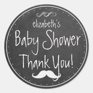 Pegatina Redonda Favor blanco de Baby Shower del bigote de la
