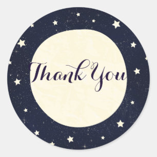 Pegatina Redonda Favor caprichoso de luna y estrellas para baby sho