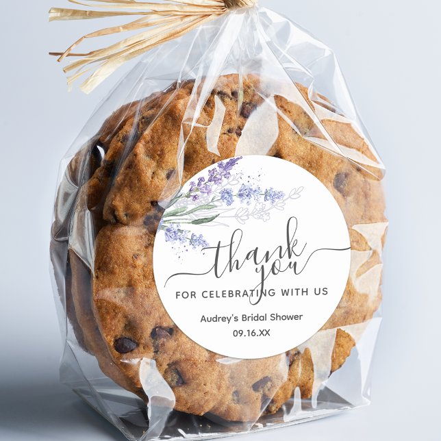 Pegatina Redonda Favor de acuarela de lavanda Agradecimiento (Lavender Watercolor Thank You Favor Classic Round Sticker)