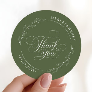 Pegatina Redonda Favor de agradecimiento de boda Boho Olive Green