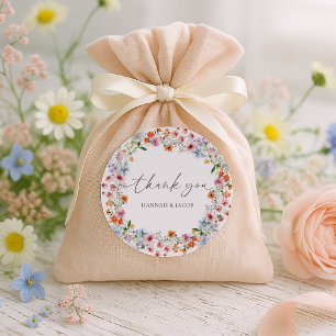 Pegatina Redonda Favor de agradecimiento de boda de flores silvestr