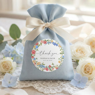 Pegatina Redonda Favor de agradecimiento de boda de flores silvestr