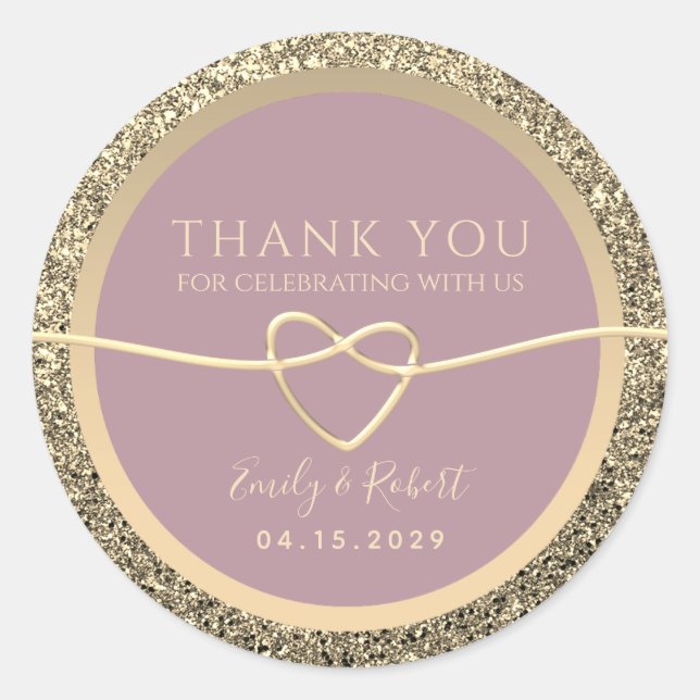 Pegatina Redonda Favor de agradecimiento de boda Dusty Rose (Anverso)