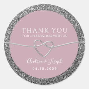Pegatina Redonda Favor de agradecimiento de boda Dusty Rose