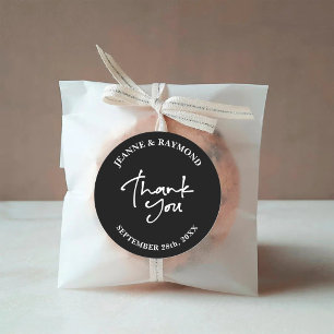 Pegatina Redonda Favor de agradecimiento de boda en caligrafía negr