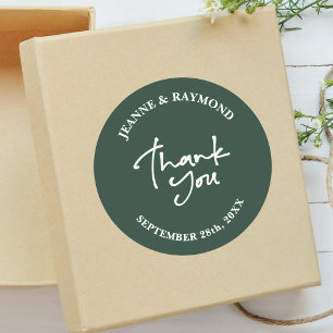 Pegatina Redonda Favor de agradecimiento de boda en caligrafía verd