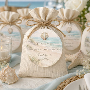 Pegatina Redonda Favor de agradecimiento de boda en la playa coster