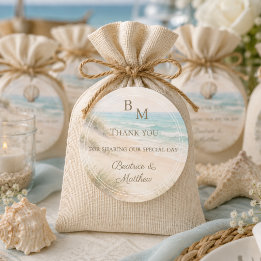 Pegatina Redonda Favor de agradecimiento de boda en la playa coster