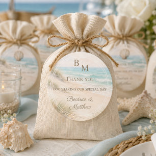 Pegatina Redonda Favor de agradecimiento de boda en la playa coster