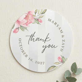 Pegatina Redonda Favor de agradecimiento de boda | Rosa Peonía Fran