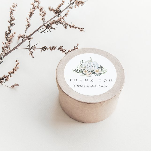 Pegatina Redonda Favor de agradecimiento de calabaza verde de otoño (Subido por el creador)