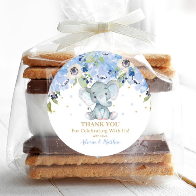 Pegatina Redonda Favor de agradecimiento de ducha de bebé elefante  (Subido por el creador)