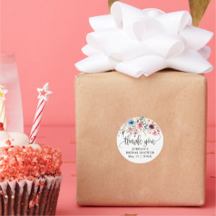 Pegatina Redonda Favor de agradecimiento de flor al acuarela