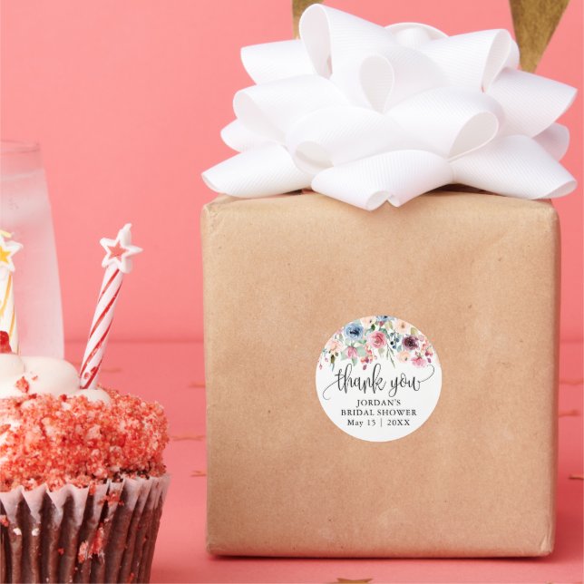 Pegatina Redonda Favor de agradecimiento de flor de acuarela (Fiesta)