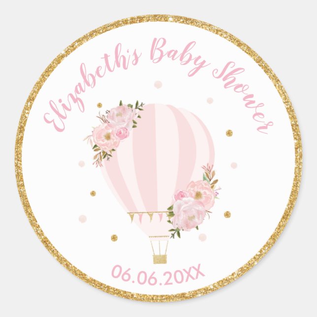 Pegatina Redonda Favor de agradecimiento de globo aerostático flora (Anverso)