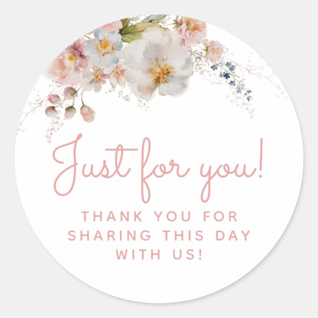 Pegatina Redonda Favor de agradecimiento floral rosa acuarela (Anverso)