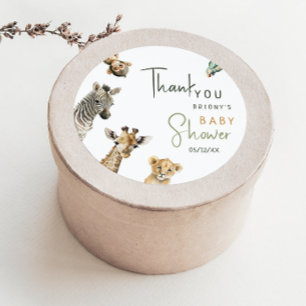 Pegatina Redonda Favor de agradecimiento para baby shower de animal