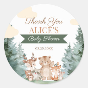 Pegatina Redonda Favor de agradecimiento para baby shower de animal