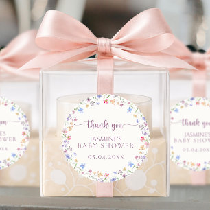 Pegatina Redonda Favor de agradecimiento para baby shower de Flor S