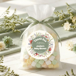 Pegatina Redonda Favor de agradecimiento para baby shower de hongos