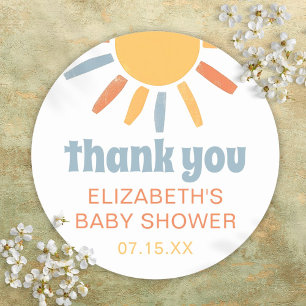 Pegatina Redonda Favor de agradecimiento para baby shower de niño '
