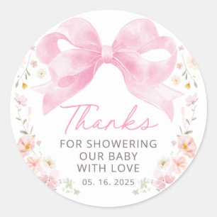 Pegatina Redonda Favor de agradecimiento para baby shower floral co