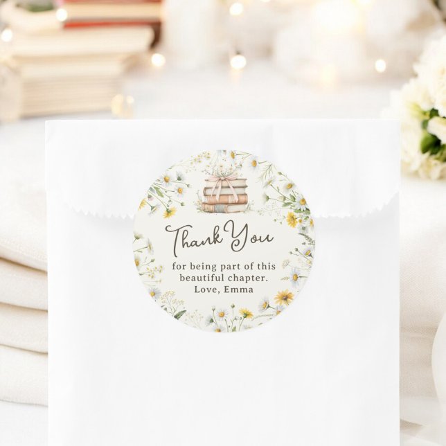 Pegatina Redonda Favor de agradecimiento para despedida de soltera  (Rustic Floral Bridal Shower Thank You Favor Classic Round Sticker)