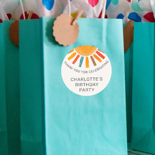 Pegatina Redonda Favor de agradecimiento para fiesta de cumpleaños