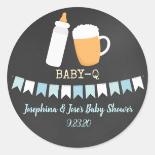 Pegatina Redonda Favor de Baby-Q Couples Cerveza para Baby Shower