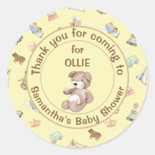 Pegatina Redonda Favor de Baby Shower Amarillo Gracias