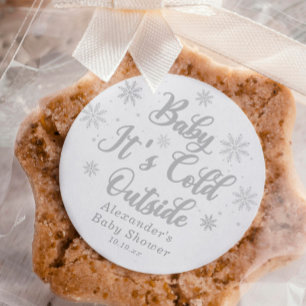Pegatina Redonda Favor de Baby Shower "Baby It's Cold Outside"