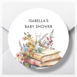 Pegatina Redonda Favor de Baby Shower con temas de libro
