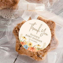 Pegatina Redonda Favor de Baby Shower de calabaza