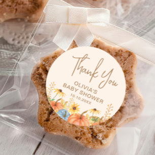 Pegatina Redonda Favor de Baby Shower de calabaza