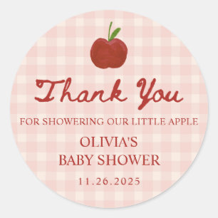 Pegatina Redonda Favor de Baby Shower de Cuadros Rojos Apple of Our