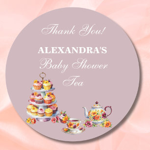 Pegatina Redonda Favor de Baby Shower de Fiesta de Té de Flor de Li