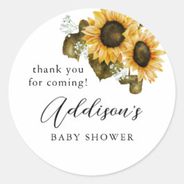 Pegatina Redonda Favor de Baby Shower de girasol ruso